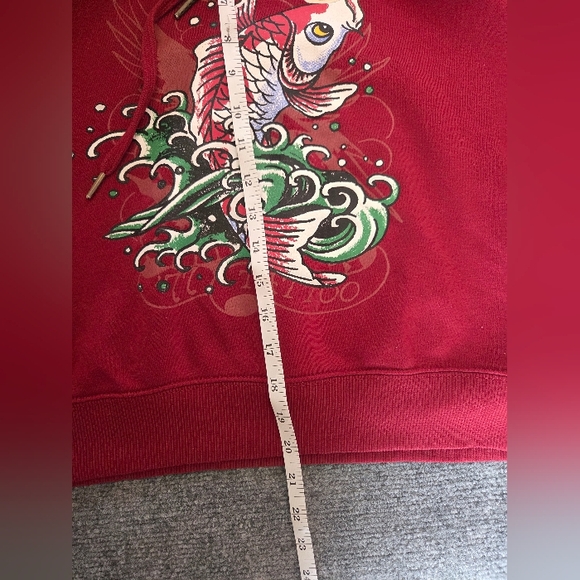 Ed Hardy Women’s L Red Burgundy Koi Fish Tattoo Graphic Hoodie - Picture 6 of 9